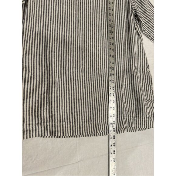 Len Ok Womens Blouse L Tunic Black White Striped‎ Linen Coastal Casual Lagenlook - Picture 6 of 8